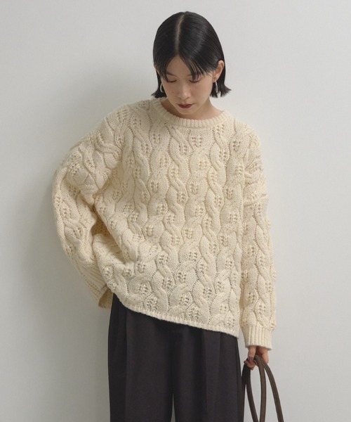 Shelly island（シェリーアイランド）の「ゆったりハニカムニット（ニット/セーター・レディース・レッド/ホワイト/ベージュ/ブルー・FREE）」の7枚目の写真