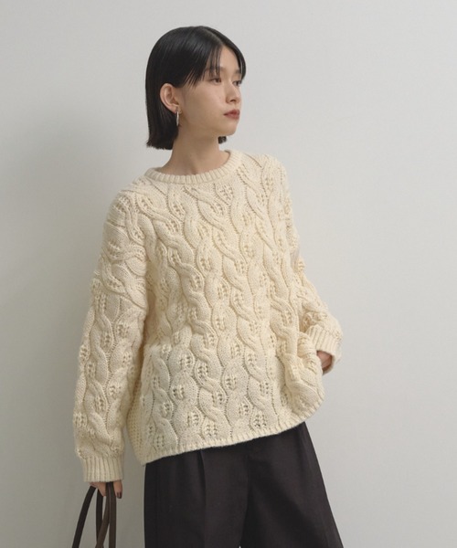 Shelly island（シェリーアイランド）の「ゆったりハニカムニット（ニット/セーター・レディース・レッド/ホワイト/ベージュ/ブルー・FREE）」の8枚目の写真