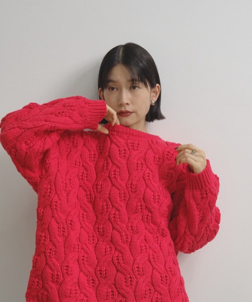 Shelly island（シェリーアイランド）の「ゆったりハニカムニット（ニット/セーター・レディース・レッド/ホワイト/ベージュ/ブルー・FREE）」の22枚目の写真