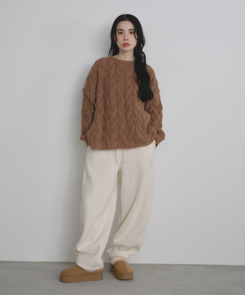 Shelly island（シェリーアイランド）の「ゆったりハニカムニット（ニット/セーター・レディース・レッド/ホワイト/ベージュ/ブルー・FREE）」の19枚目の写真