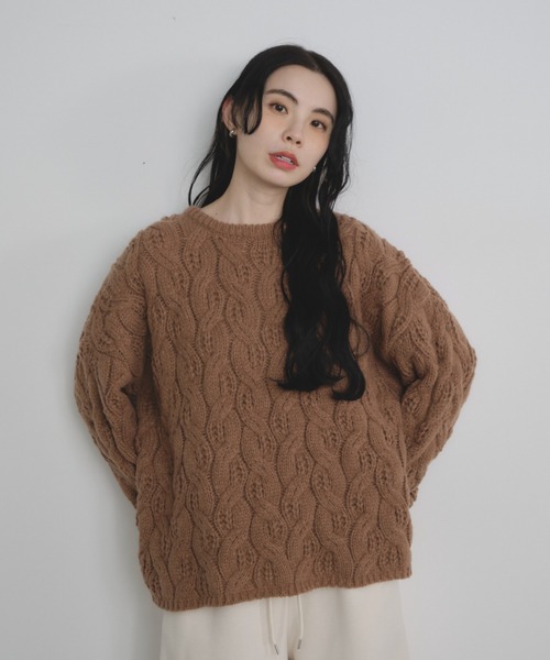 Shelly island（シェリーアイランド）の「ゆったりハニカムニット（ニット/セーター・レディース・レッド/ホワイト/ベージュ/ブルー・FREE）」の14枚目の写真