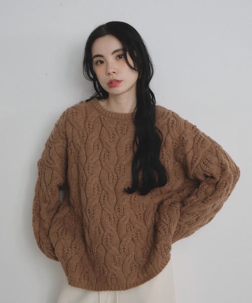 Shelly island（シェリーアイランド）の「ゆったりハニカムニット（ニット/セーター・レディース・レッド/ホワイト/ベージュ/ブルー・FREE）」の17枚目の写真