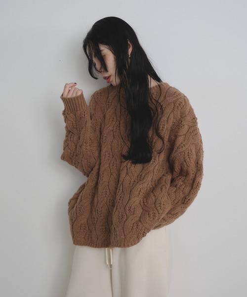 Shelly island（シェリーアイランド）の「ゆったりハニカムニット（ニット/セーター・レディース・レッド/ホワイト/ベージュ/ブルー・FREE）」の18枚目の写真