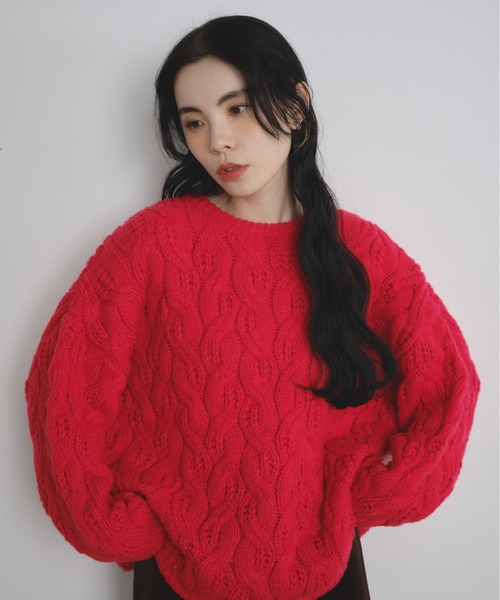 Shelly island（シェリーアイランド）の「ゆったりハニカムニット（ニット/セーター・レディース・レッド/ホワイト/ベージュ/ブルー・FREE）」の21枚目の写真