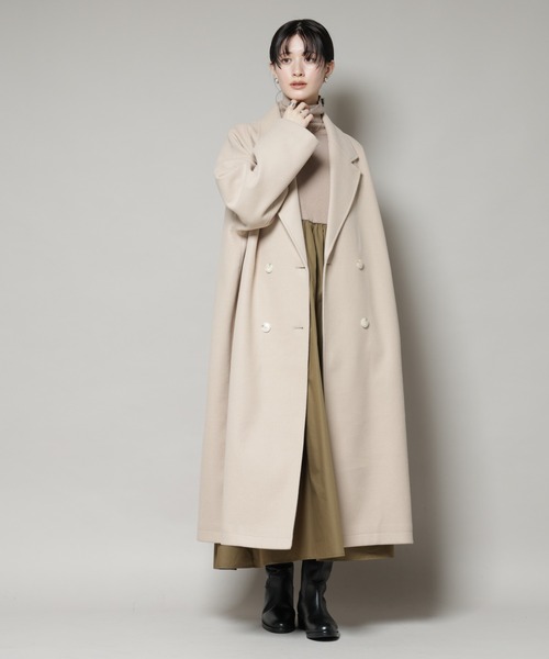 NANO universe（ナノユニバース）の「メルトンジャージーチェスターロングコート（チェスターコート・レディース・グレー/ブラック/ライトベージュ・FREE）」の3枚目の写真