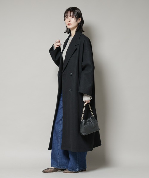 NANO universe（ナノユニバース）の「メルトンジャージーチェスターロングコート（チェスターコート・レディース・グレー/ブラック/ライトベージュ・FREE）」の13枚目の写真
