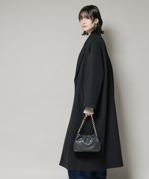NANO universe（ナノユニバース）の「メルトンジャージーチェスターロングコート（チェスターコート・レディース・グレー/ブラック/ライトベージュ・FREE）」の10枚目の写真