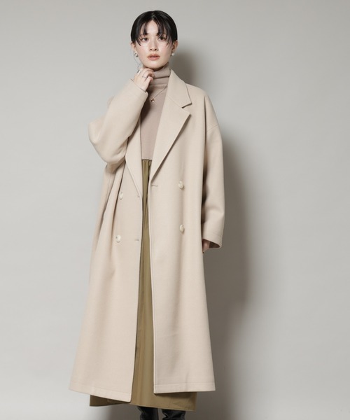 NANO universe（ナノユニバース）の「メルトンジャージーチェスターロングコート（チェスターコート・レディース・グレー/ブラック/ライトベージュ・FREE）」の20枚目の写真