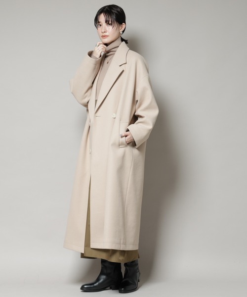 NANO universe（ナノユニバース）の「メルトンジャージーチェスターロングコート（チェスターコート・レディース・グレー/ブラック/ライトベージュ・FREE）」の15枚目の写真