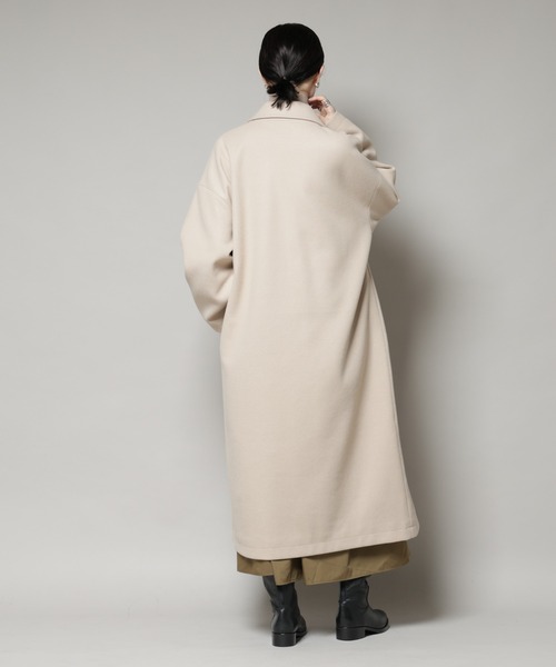 NANO universe（ナノユニバース）の「メルトンジャージーチェスターロングコート（チェスターコート・レディース・グレー/ブラック/ライトベージュ・FREE）」の6枚目の写真