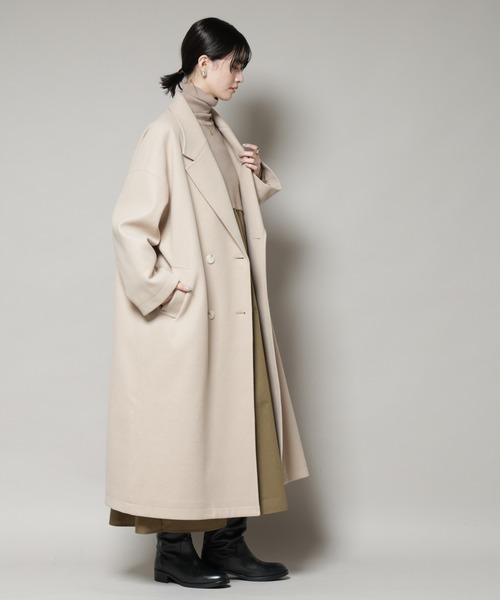 NANO universe（ナノユニバース）の「メルトンジャージーチェスターロングコート（チェスターコート・レディース・グレー/ブラック/ライトベージュ・FREE）」の16枚目の写真