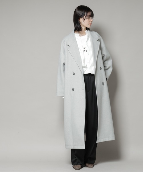 NANO universe（ナノユニバース）の「メルトンジャージーチェスターロングコート（チェスターコート・レディース・グレー/ブラック/ライトベージュ・FREE）」の17枚目の写真