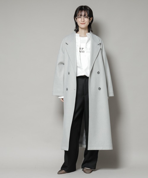 NANO universe（ナノユニバース）の「メルトンジャージーチェスターロングコート（チェスターコート・レディース・グレー/ブラック/ライトベージュ・FREE）」の5枚目の写真