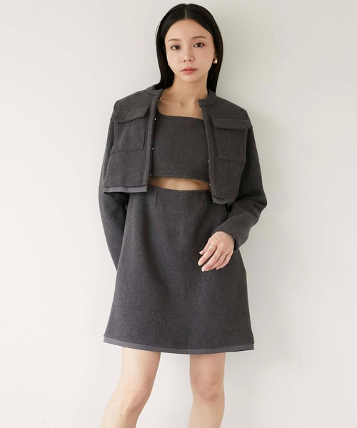 Luan(ルアン)の「【Luan】TWEED SHORT JACKET/ツイードジャケット(テーラードジャケット・レディース・グレー/ホワイト・1/2)」の2枚目の写真