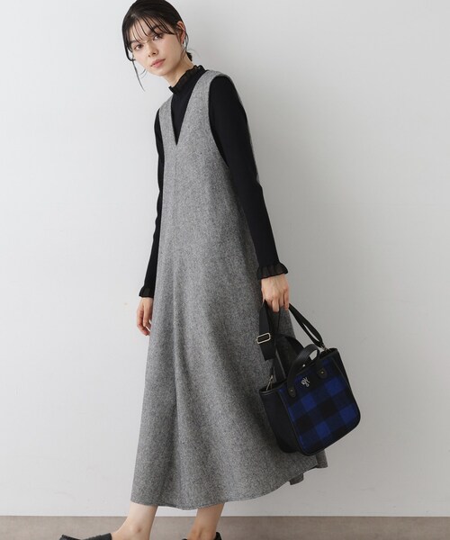 23区 ジャンパースカート グレー Vネック ワンピース 44 Sirin ジャンパースカート ワンピース Vネック グレー 23区 ジャンパー