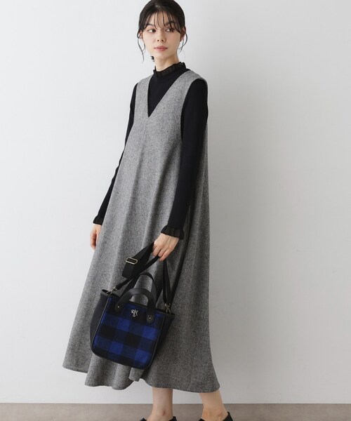 セール】【洗える】Vネックジャンパースカート（ワンピース）｜Dessin