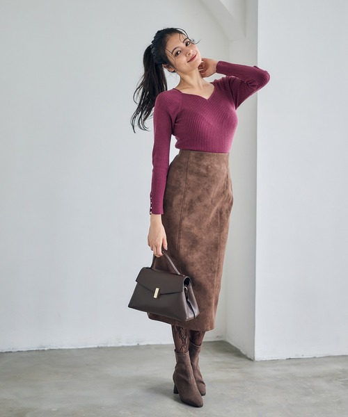 12Twelve Agenda（トゥエルブ　アジェンダ）の「ハートネック袖口アソートパールリブニットプルオーバー（ニット/セーター・レディース・ピンク/チャコールグレー/ブルー/ブラック/グレイッシュベージュ/オフホワイト/サックスブルー・M）」の11枚目の写真