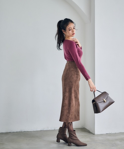 12Twelve Agenda（トゥエルブ　アジェンダ）の「ハートネック袖口アソートパールリブニットプルオーバー（ニット/セーター・レディース・ピンク/チャコールグレー/ブルー/ブラック/グレイッシュベージュ/オフホワイト/サックスブルー・M）」の12枚目の写真