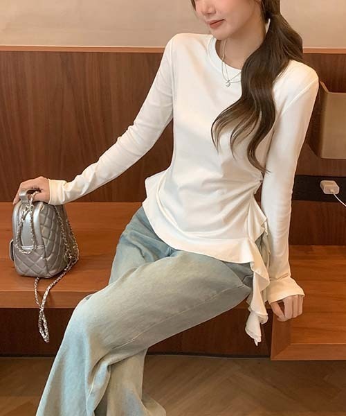 gossip！ロサンゼルス（ゴシップロサンゼルス）の「Y2K アシンメトリー フリルトップス フェミニンアクセント（その他トップス・レディース・ネイビー/ホワイト・FREE）」の6枚目の写真