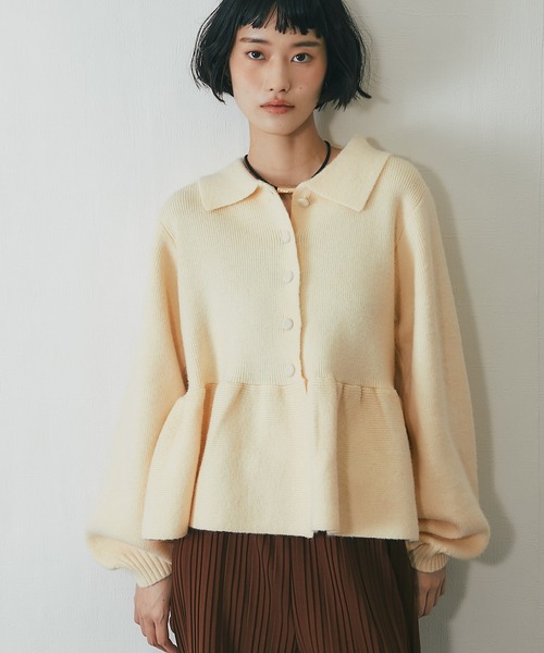 セール】裾フリルペプラム襟付きカーディガン（カーディガン/ボレロ