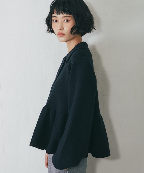 セール】裾フリルペプラム襟付きカーディガン（カーディガン/ボレロ