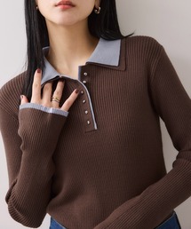 VIS | ダブルカラーポロニットトップス(ニット/セーター)