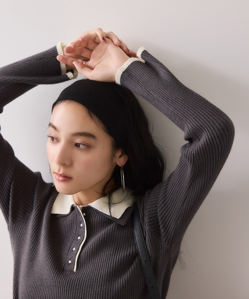 DECEMBERMAY ダブルニットソフトポロ ダブルカラーポロニットトップス