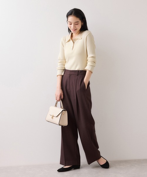 ダブルカラーポロニットトップス（ニット/セーター）｜VIS（ビス）の