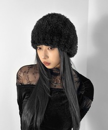 LVEU.(ラブユ.)の【LVEU.】フェイクファーベレー帽 / 帽子 ベレー ベレー帽 シャギー ふわふわ モコモコ ファー ブラック 韓国 韓国ファッション(ハンチング/ベレー帽)