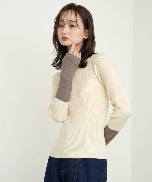 Bulue.(ブルー)の「【Bulue.】リブ編み配色ニット(ニット/セーター・レディース・アイボリー/ブラック/グレー/ブラウン・FREE)」の12枚目の写真