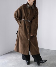 Riberry | ベルト付き襟フェイクレザーステンカラーコート(ステンカラーコート)