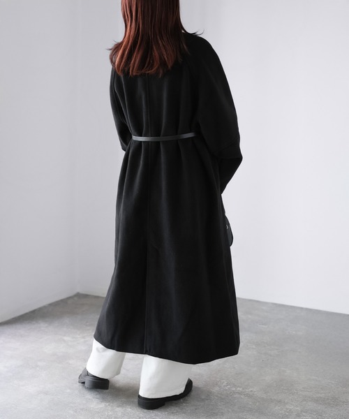 セール】ベルト付き襟フェイクレザーステンカラーコート（ステンカラー