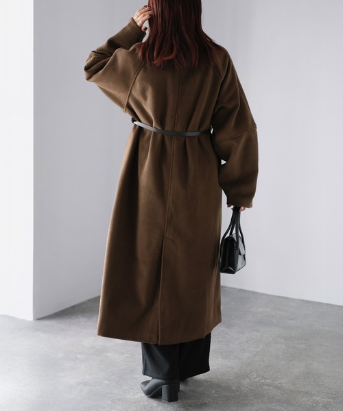 Riberry（リベリー）の「ベルト付き襟フェイクレザーステンカラーコート（ステンカラーコート・レディース・ブラック/チャコールグレー/オートミール/ブラウン・FREE）」の20枚目の写真