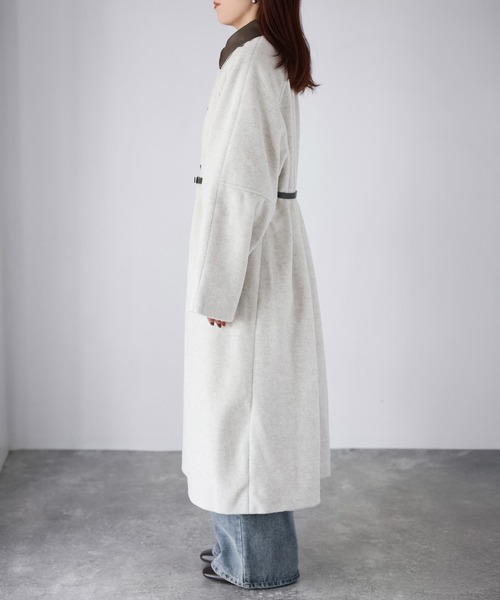 Riberry（リベリー）の「ベルト付き襟フェイクレザーステンカラーコート（ステンカラーコート・レディース・ブラック/チャコールグレー/オートミール/ブラウン・FREE）」の16枚目の写真