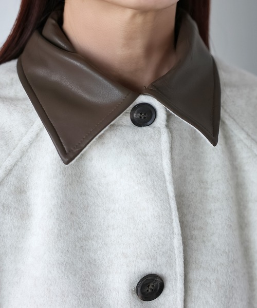 Riberry（リベリー）の「ベルト付き襟フェイクレザーステンカラーコート（ステンカラーコート・レディース・ブラック/チャコールグレー/オートミール/ブラウン・FREE）」の11枚目の写真