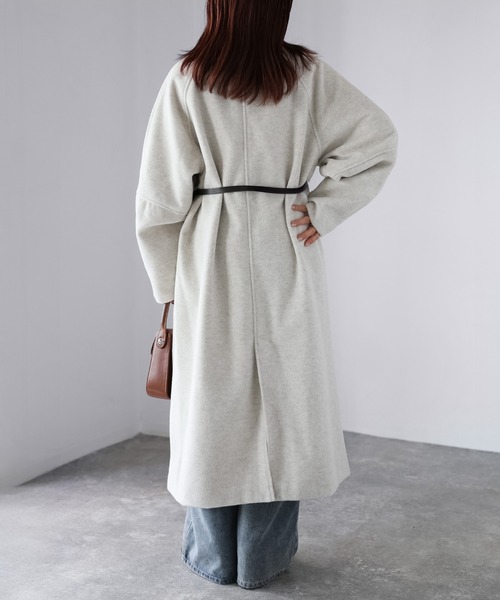 Riberry（リベリー）の「ベルト付き襟フェイクレザーステンカラーコート（ステンカラーコート・レディース・ブラック/チャコールグレー/オートミール/ブラウン・FREE）」の13枚目の写真