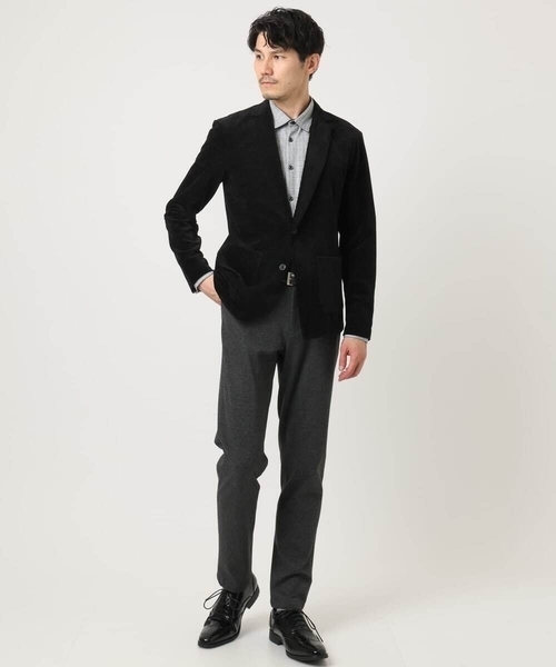 MK MICHEL KLEIN HOMME （エムケーミッシェルクランオム）の「【ふわふわ質感/ストレッチ／洗える】ベロアタッチ／LUXモールジャケット（テーラードジャケット・メンズ・オレンジ系その他/ブラック・46/51/48）」の2枚目の写真