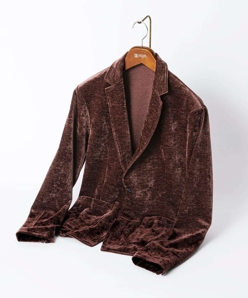 MK MICHEL KLEIN HOMME （エムケーミッシェルクランオム）の「【ふわふわ質感/ストレッチ／洗える】ベロアタッチ／LUXモールジャケット（テーラードジャケット・メンズ・オレンジ系その他/ブラック・46/51/48）」の3枚目の写真