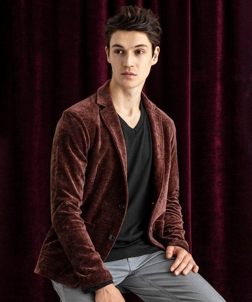 MK MICHEL KLEIN HOMME （エムケーミッシェルクランオム）の「【ふわふわ質感/ストレッチ／洗える】ベロアタッチ／LUXモールジャケット（テーラードジャケット・メンズ・オレンジ系その他/ブラック・46/51/48）」の4枚目の写真