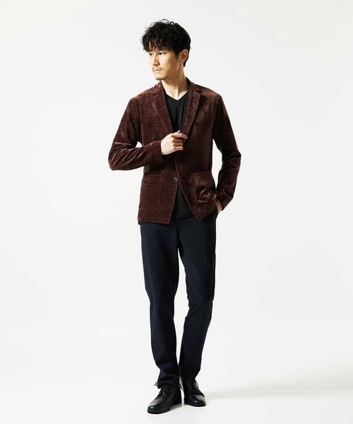 MK MICHEL KLEIN HOMME （エムケーミッシェルクランオム）の「【ふわふわ質感/ストレッチ／洗える】ベロアタッチ／LUXモールジャケット（テーラードジャケット・メンズ・オレンジ系その他/ブラック・46/51/48）」の5枚目の写真