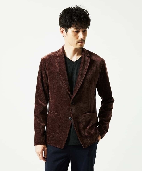 MK MICHEL KLEIN HOMME （エムケーミッシェルクランオム）の「【ふわふわ質感/ストレッチ／洗える】ベロアタッチ／LUXモールジャケット（テーラードジャケット・メンズ・オレンジ系その他/ブラック・46/51/48）」の6枚目の写真