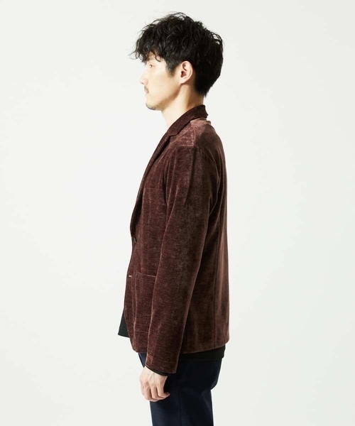 MK MICHEL KLEIN HOMME （エムケーミッシェルクランオム）の「【ふわふわ質感/ストレッチ／洗える】ベロアタッチ／LUXモールジャケット（テーラードジャケット・メンズ・オレンジ系その他/ブラック・46/51/48）」の7枚目の写真