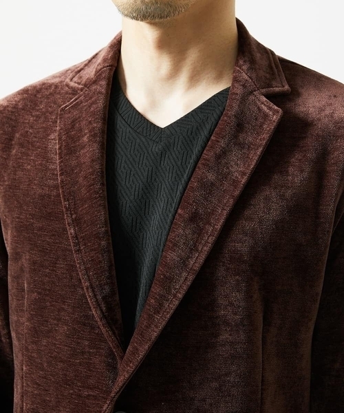 MK MICHEL KLEIN HOMME （エムケーミッシェルクランオム）の「【ふわふわ質感/ストレッチ／洗える】ベロアタッチ／LUXモールジャケット（テーラードジャケット・メンズ・オレンジ系その他/ブラック・46/51/48）」の9枚目の写真