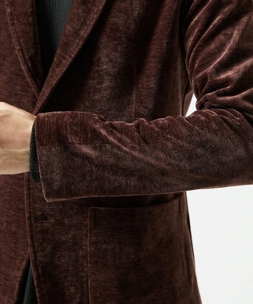MK MICHEL KLEIN HOMME （エムケーミッシェルクランオム）の「【ふわふわ質感/ストレッチ／洗える】ベロアタッチ／LUXモールジャケット（テーラードジャケット・メンズ・オレンジ系その他/ブラック・46/51/48）」の10枚目の写真