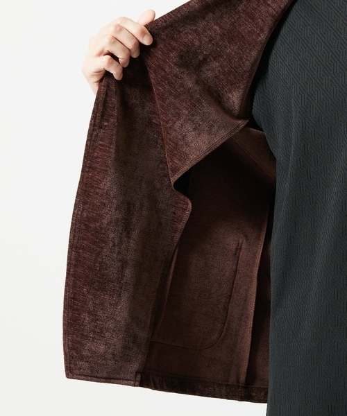 MK MICHEL KLEIN HOMME （エムケーミッシェルクランオム）の「【ふわふわ質感/ストレッチ／洗える】ベロアタッチ／LUXモールジャケット（テーラードジャケット・メンズ・オレンジ系その他/ブラック・46/51/48）」の14枚目の写真