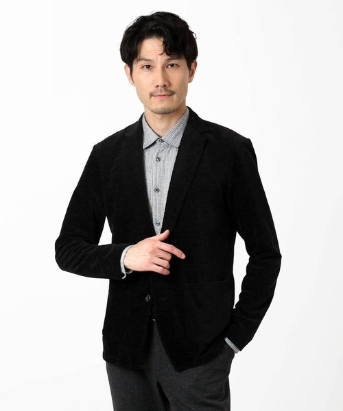 MK MICHEL KLEIN HOMME （エムケーミッシェルクランオム）の「【ふわふわ質感/ストレッチ／洗える】ベロアタッチ／LUXモールジャケット（テーラードジャケット・メンズ・オレンジ系その他/ブラック・46/51/48）」の16枚目の写真