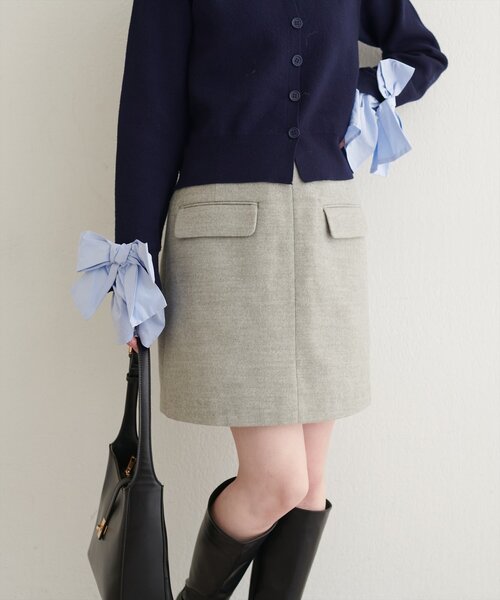natural couture（ナチュラルクチュール）の「ポケット付き台形スカート（スカート・レディース・アイボリー/グレー/ブラウン・LARGE/MEDIUM）」の2枚目の写真