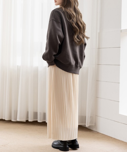 DAY CLOSET（デイ クローゼット）の「【裏起毛/厚手/防寒/マキシ丈】ストンと落ち感。サイドスリットプリーツスカート レディース（スカート・レディース・チャコールグレー/ブラック/アイボリー・M/L）」の8枚目の写真