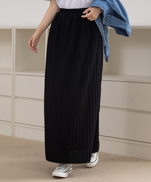 DAY CLOSET（デイ クローゼット）の「【裏起毛/厚手/防寒/マキシ丈】ストンと落ち感。サイドスリットプリーツスカート レディース（スカート・レディース・チャコールグレー/ブラック/アイボリー・M/L）」の10枚目の写真