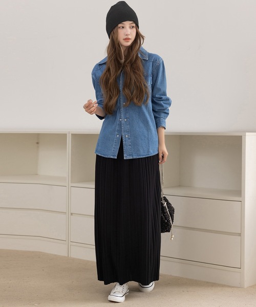 DAY CLOSET（デイ クローゼット）の「【裏起毛/厚手/防寒/マキシ丈】ストンと落ち感。サイドスリットプリーツスカート レディース（スカート・レディース・チャコールグレー/ブラック/アイボリー・M/L）」の11枚目の写真